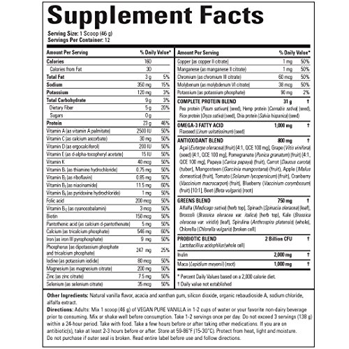 Vegan Pure All In One Nutritional Shake, Vegan Vanilla Flavor Plant-Based Protein Powdered Drink, 1.34 Pounds (12 Servings), Dairy Free, Soy Free & Made with Gluten-Free Ingredients - Thumbnail 3