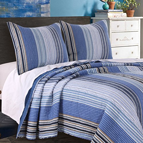 Greenland Home Brisbane Quilt Set, Full/Queen (3 Piece), Blue