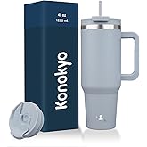 Konokyo 40 oz Tumbler with Handle and 2 Straws,2 in 1 Lid Insulated Water Bottle Stainless Steel Travel Coffee Mug,Lavender