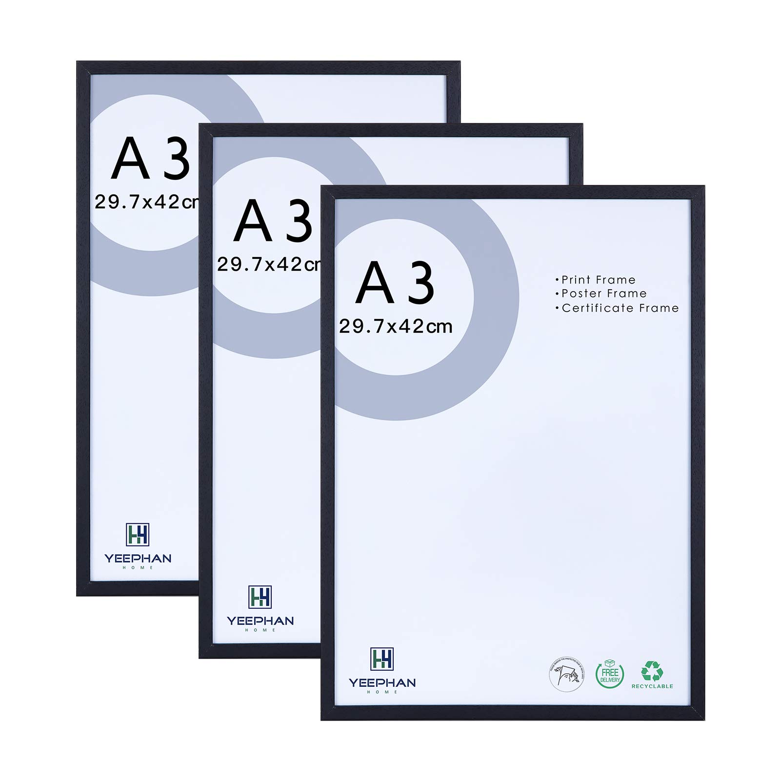 A3 Black Photo Frames Set of 3-29.7x42cm Solid Wood Picture Frames with Plexi-glass Front,Paintings Frames/Poster Frame/a3 certificate frame for Wall Mounting