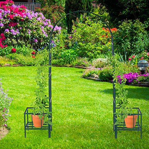 Relaxdays Rosenbogen mit Pflanzkästen, Metall, wetterfest, Rankhilfe Kletterpflanzen, Garten, HBT 226 x 204 x 45cm, grün, Dunkelgrün – Bild 3