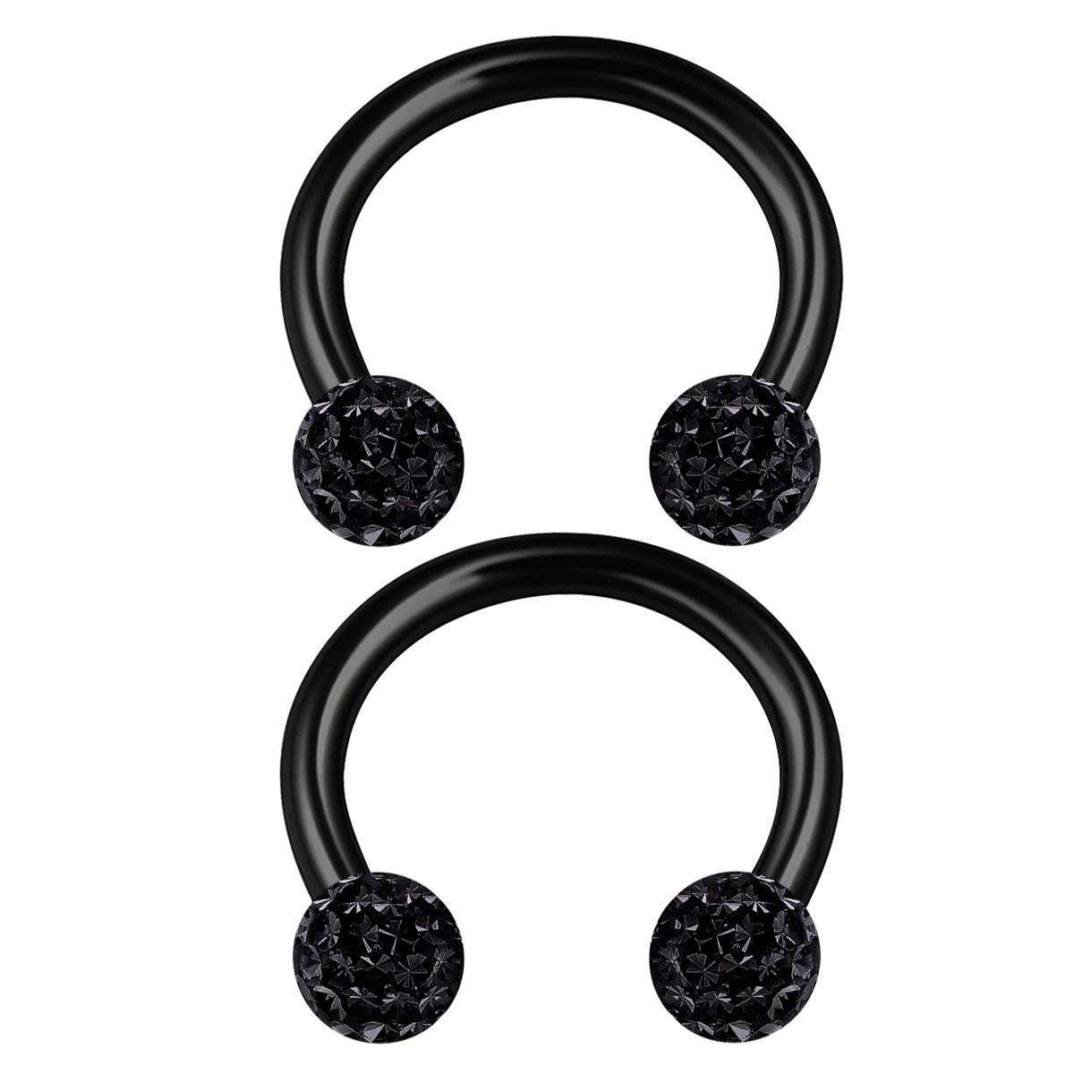 Pack of 2 Surgical Steel Horseshoe Circular Barbell 16 g 5/16 8 mm 3 mm Crystal Ball Lip Nose Piercing Jewellery Choose Colour