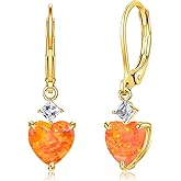 CiNily Heart Opal Earrings Dangle Drop Earrings for Women Trendy Heart Pendant Earrings, CZ Leverback Earrings Opal Jewelry Gifts, 14K White Gold, Rose Gold, Yellow Gold