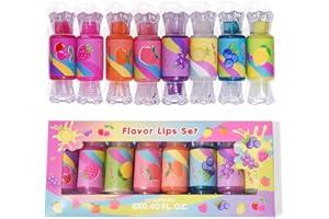 Mebtmel Cute Lip Gloss for Kids, 6PCS Glitter Girls Lip Gloss Set with Shape of Candy, Assorted Flavors Hydrating Lip Balm Party Favor Make-up for Girls and Teens Ages 8-12