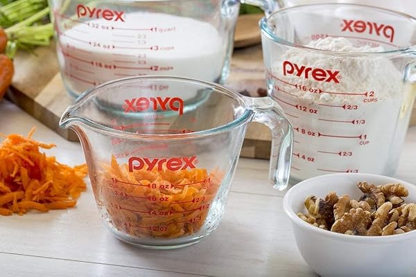 PYREX ESSENTIALS (2-PACK) GLASS MEASURING CUPS SET, (1 & 2 CUP) MEASURING CUPS FOR PREPPING, BAKING AND COOKING, PREHEATED OVEN, DISHWASHER, FREEZER, AND MICROWAVE SAFE