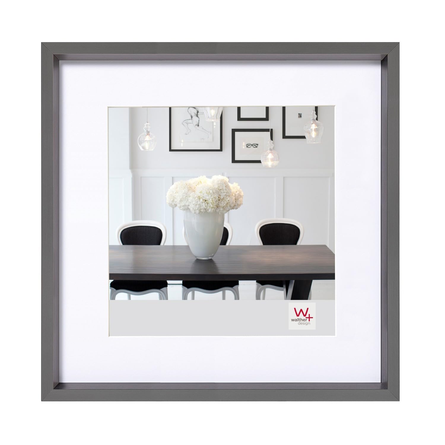 walther design Picture Frame Steel 20 x 20 cm with PassepArtout, Steel Style Plastic Frame ES220D