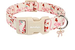 Astdogio Christmas Dog Collar for Large Dogs, Adjustable Large Dog Collars with Santa & Pink Bow Pattern, Winter Dog Collar Cute Dog Christmas Collar Festive Collar for Dogs-L