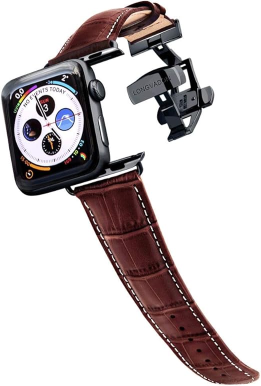 Amazon.com: Longvadon Caiman Series - Correa de reloj para hombre,  compatible con Apple Watch de 1.496 in (Serie 1 – 3) y 1.575 in (Serie 4 –  6) - Cuero auténtico de