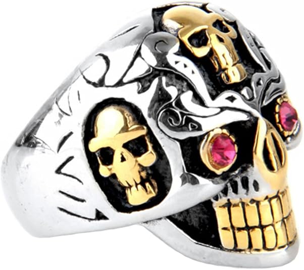 COPAUL Joyería Anillo de hombre,Retro Vintage Gótico Calavera Cráneo,Circonita Acero inoxidable