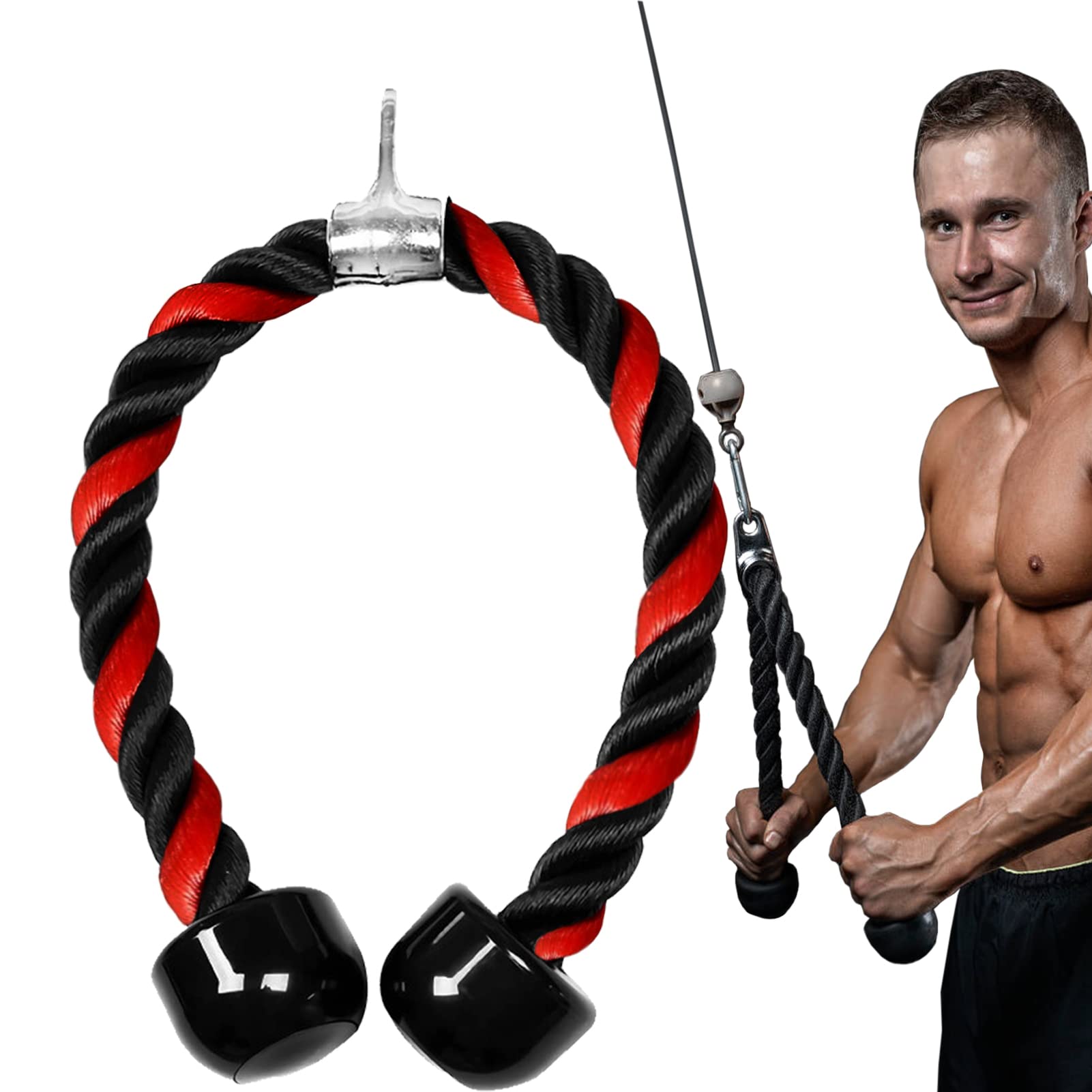 Taeku Tricep Rope – Heavy Duty Nylon Cable Attachment with Long Handle & Carabiner for Triceps Pushdown Home Gym Workouts (Red 36")