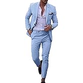 UNINUKOO Mens 2 Piece Suit Linen Summer Top Blazer Pants Sets Beach Wedding Wear Vacation Prom Suits for Men
