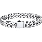 Bestyle Men Miami Cuban Chain Bracelets with Upgrade Buckle Clasp, Durable Real 18K Gold/Black Metal Plated Solid Stainless Steel Hand Chain, Wide 5mm 7mm 9mm 12mm, 19cm 21cm 23cm Long