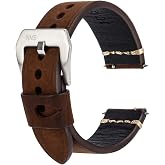 HMS Top Grain Leather Watch Strap, Quick Release, 20mm 22mm, Black Brown | Replacement Watch Band &middot; Crocodile &middot; Saffiano &middot; Caviar &middot; Patterned &middot; Rally &middot; Quilted &middot; Vintage &middot; Oil Wax Finishes