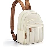 Missnine Mini Small Backpack for Women, 8.6" L×4.3" W×14.4" H, Lightweight Quilted Small Backpack Purses, Puffer Daily Purse Water-resistant Brown+Beige