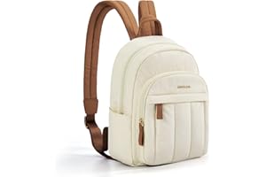 Missnine Mini Small Backpack for Women, 8.6" L×4.3" W×14.4" H, Lightweight Quilted Small Backpack Purses, Puffer Daily Purse Water-resistant Brown+Beige