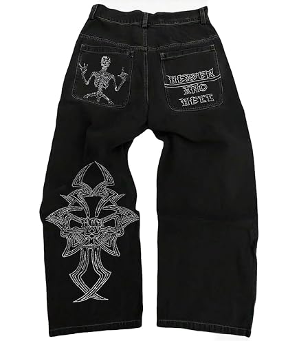 Amazon.com: Y2K Jeans Men's Hip Hop Vintage Skull Embroidery Wash