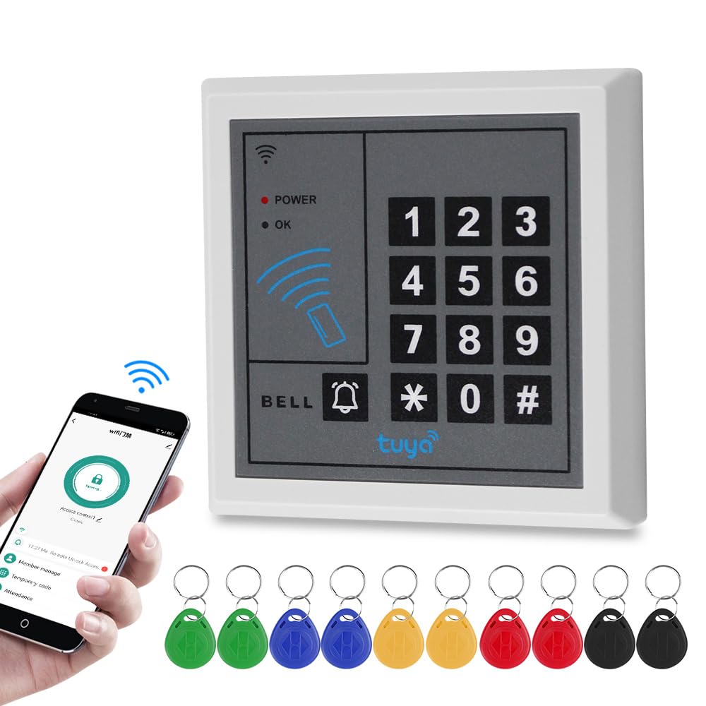 FUSYTULY WiFi Tuya RFID Access Control Keypad 125KHz Standalone Access Controller System Door Opener WG26 Card Reader, Smart Phone APP Remote Unlock