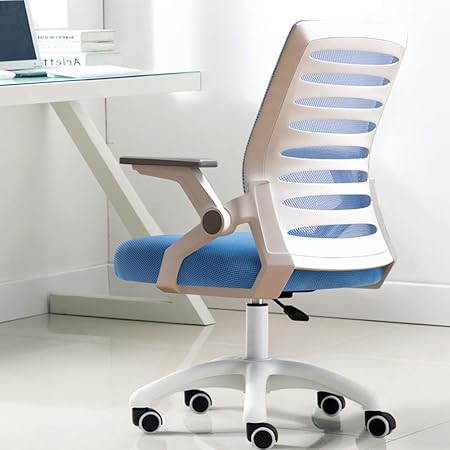 Amazon Topjia 人間工学設計 オフィスチェア 360度回転 昇降機能付き デスクチェア 付き ホイール そして 跳ね上げ式アームレスト 通気性抜群 メッシュ 仕事椅子 付き 腰サポート 白 青 デスクチェア 文房具 オフィス用品