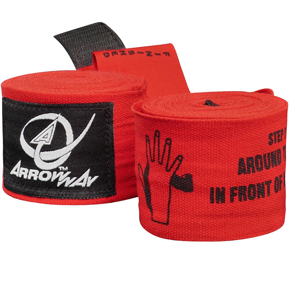 ArrowWay Instructional Hand Wraps w/Printed Directions for Boxing & MMA - 142" Meister Elastic - Red