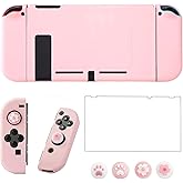 OLDZHU Pink Dockable Protective Case Cover Compatible with Nintendo Switch Joy-Con Controllers,with Glass Screen Protector and 4 Thumb Grips,Shock-Absorption and Anti-Scratch (Pink)