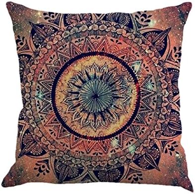 Colorful Retro Floral Bohemian Ethnic Style Moroccan Cotton Linen Home Throw Pillow Case Personalized Square Cushion Cover Home Office Decorative 18 X 18 Inches (E)