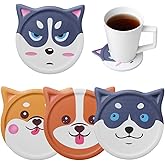 Funny Coasters for Drinks Absorbent Ceramic Animal Coasters Set of 4 for Coffee Table, Cute Dog Lover Gift Home Decor