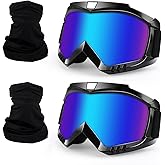 4-FQ Dirt Bike ATV Goggles 2 Pack with Neck Gaiter, Motorcycle Motocross Eyewear Wide Vision Windproof Glasses, Riding Racing & Ski Goggles, UV400 Anti-Scratch Dustproof for Adult Youth Color Lens