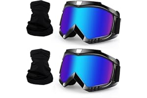 4-FQ Dirt Bike ATV Goggles 2 Pack with Neck Gaiter, Motorcycle Motocross Eyewear Wide Vision Windproof Glasses, Riding Racing & Ski Goggles, UV400 Anti-Scratch Dustproof for Adult Youth Color Lens