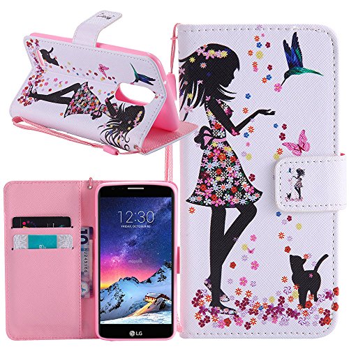 LG Aristo Case, LG Fortune Case, LG Phoenix 3 Case, LG K8 2017 Case, Linkertech [Kickstand Feature] PU Leather Wallet Flip Pouch Case Cover with Wrist Strap &amp; Card Slots for LG K8 2017 / LV3 (B-3)