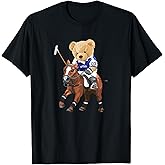 Cool Teddy Bear Playing Horse Polo Game Illustration Graphic T-Shirt