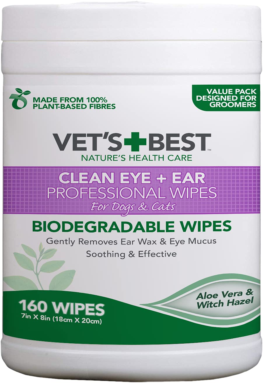 Vet's Best Clean Eye and Ear Biodegradable Professional Wipes for Dogs and Cats, Pack of 160
