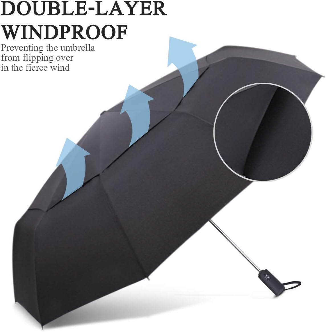 DORRISO Mens Auto Open/Close Folding Umbrella Windproof Travel Umbrella Portable Compact Travel Business Anti-uv Sun Umbrella Slip-Proof Handle Rain Umbrella Black - Image 3