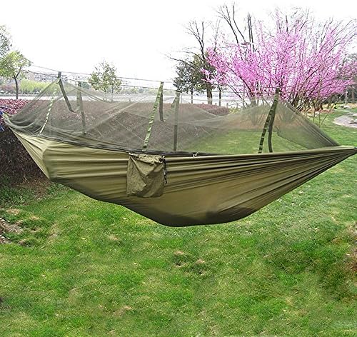 JHD Portable Parachute Nylon Fabric Travel Camping Hammock for Two Person (Mosquito Net Army Green)