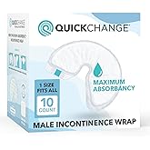QuickChange Men's Incontinence Wrap 10 Pack, Maximum Absorbency | Holds 17 oz dry to the touch; Catheter Alternative, 60-Sec No-Lift Changes; Diaper Insert or Standalone, Adjustable