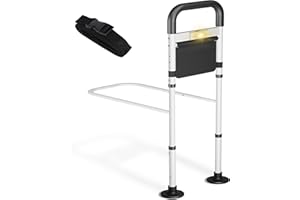MOODOOY Bed Rails for Elderly Adults Safety, ASTM Safety Approved Adjustable Bed Assist Rail for Seniors, 400lb Weight Capacity, with LED Light & Storage Pocket & Fixing Strap,Fit King/Queen/Full/Twin Bed