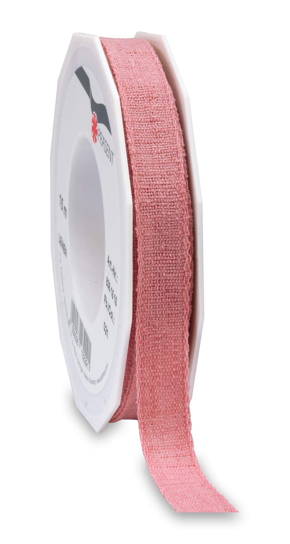 Präsent - Linen Ribbon Old Rose 15-M-roll 15 mm Width