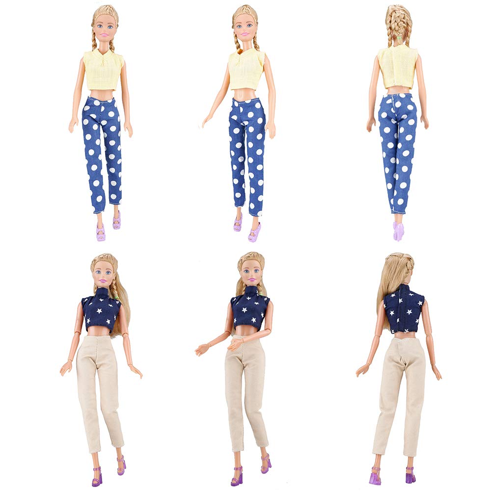 E-TING 5 Set Doll Clothes Casual Wear Outfit 5 Tops 5 Trousers Pants for 11.5″ Girl Doll Gift (Style B)