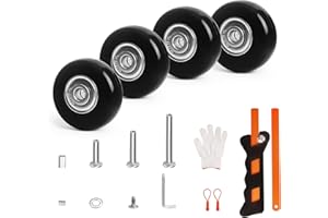 ASUNTOM Luggage Wheels Replacement Kit 4PC Diameter 1.8in/45mm Thick 0.7in/18mm PU Wheels with Ball Bearing 3 Size Axles Full Set Repair Tool for Suitcase Trolley Bag Draw-bar Travel Box