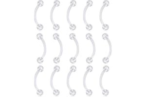 FECTAS 16G 14G Clear Flexible Plastic Daith Rook Earrings Eyebrow Rings Curved Barbells Belly Piercing Retainers 15PCS