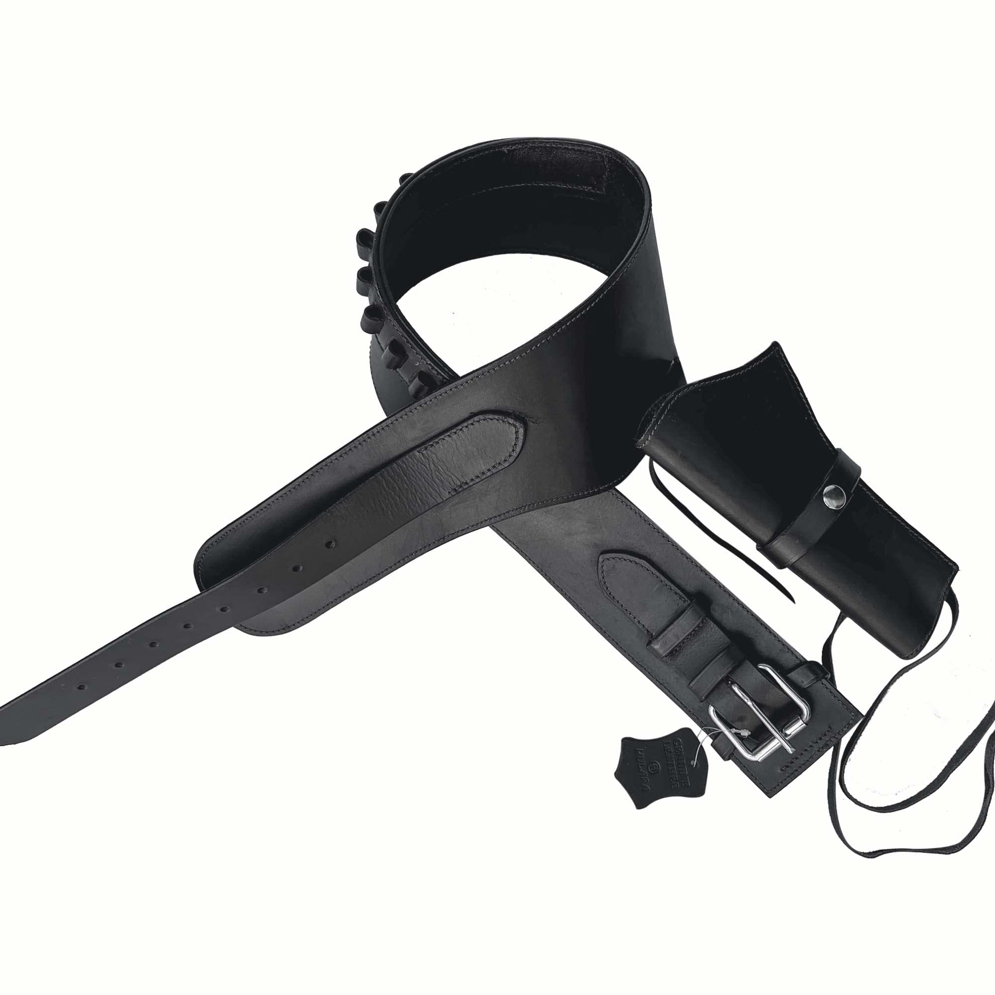 Hulara Full Grain DD Harness Buff Leather Western Gun Holster for Men Heritage Rough Rider 357 Magnum Cowboy Belt and .38/.357 Cal Revolver Holster, Plain Black Left Side, Size-3(42-44 Inch)