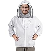 ISIVBPEP Beekeeping Jacket for Men Women,Polycotton Bee Jacket with Veil Hood,Beekeeper Jacket,Bee Keeper Suite Suitable for Professional Beekeepers and Beginners（L）