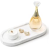WORHE Natural Marble Vanity Tray Italy Oval Stone Trays for Candles Perfume, Decorative Jewelry Dish for Small Items, Countertop Storage Organizer for Home Bathroom Kitchen Matte Surface White (BH101)