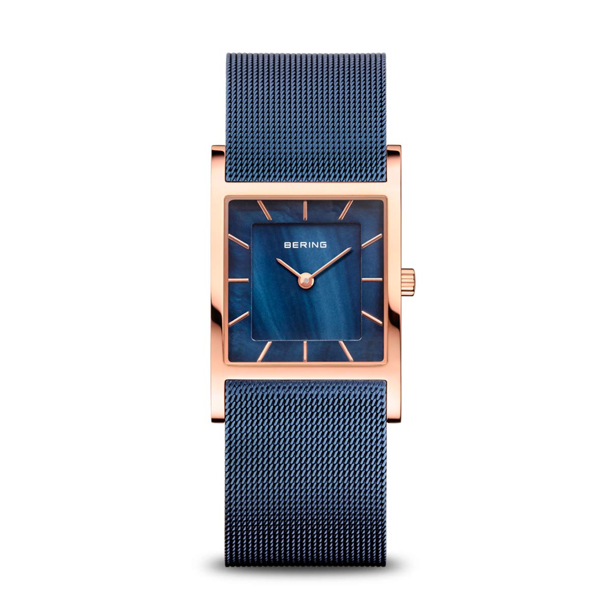 BERING Women's Quartz Watch, 26 mm Rose-Gold Stainless-Steel Case and Blue Dial, Milanese Strap, Sapphire Crystal, 5 ATM, 10426-367-S