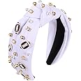 Football Headband Pearl Rhinestone Jeweled Knotted Headbandn Wide Game Day Sports Hair Accessories Gift for Football Mom Fans