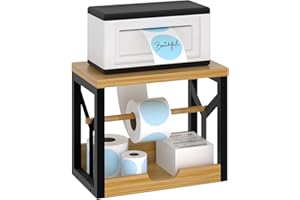 AO LI GEI Label Holder for Rolls and Fan-Fold Labels,Wooden Thermal Label Roll Holder for Shipping Label Stand Desktop Printer Holder for Home Office Accessory Sticker Dispenser