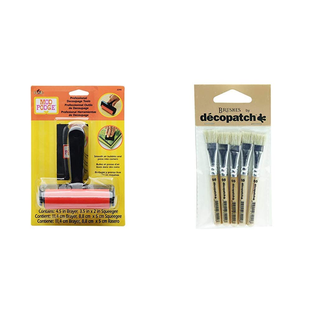 Mod Podge Professional Tool Set & Decopatch PACKPC05O Hog Bristle Brush,5 Pack