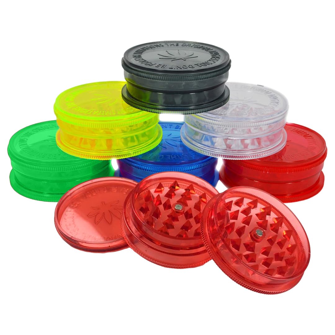 NCS35® 4X Colourful 60mm Plastic Herb Grinders with Magnetic Lid 3-Part Shark Tooth Herbal Salt Spice and Pepper Grinder Portable, Durable & Perfect Use for Kitchen Indoor & Outdoor Assorted Colours