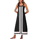 Fiona Jolin Womens Summer Maxi Dress Boho Striped Shoulder Strap Long Sundress Beach Cover Up Dress