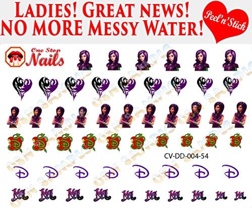 Descendants V4 clear vinyl Peel and Stick (NOT Waterslide) nail art decals by One Stop Nails. Set of 54.
