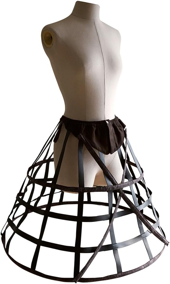 Fanplusfriend Steampunk Crinoline Petticoat Long Cage Skirt Hoop Skirt Black White